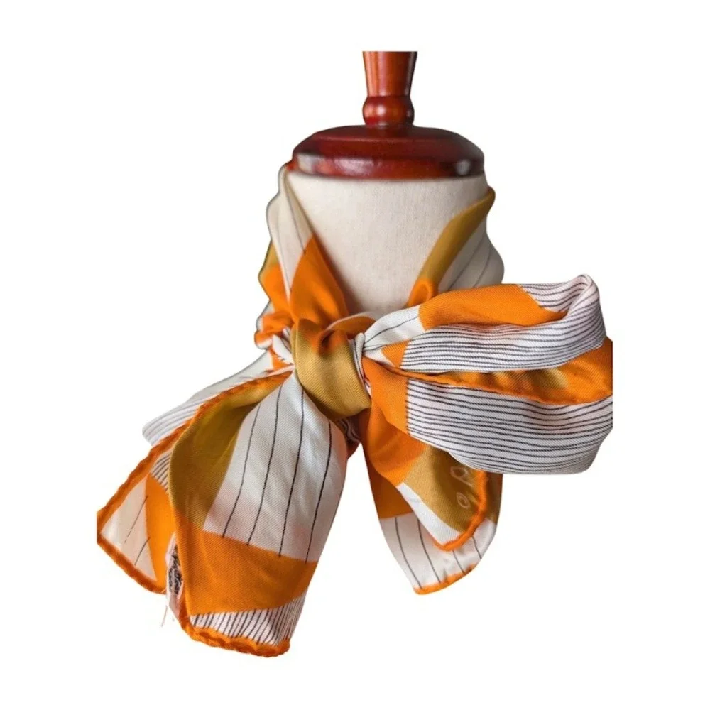 Vintage Scarves by Vera Orange‎ Geometric Op Art Silk Blend Scarf Made in Japan